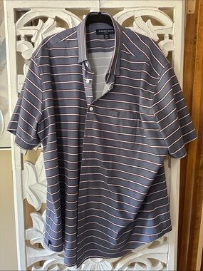 Mizzen+Main Gray Navy Polo with Pink Stripes